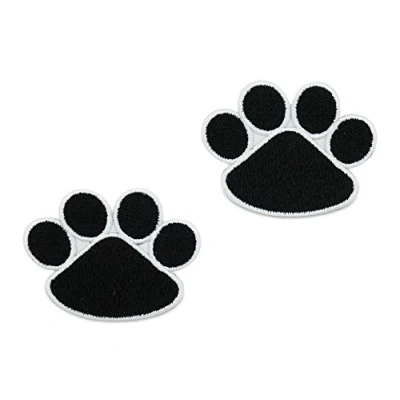 Image of Two Black Dog paw Patches to Iron on Dogs Patches, Patch, Embroidery ironable Badges Finally Home