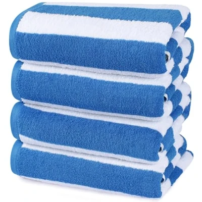 Image of Utopia Towels Cabana Stripe Beach (76 x 152 cm) 100% Ring Spun Cotton Large Pool Towels, Soft and Quick Dry Swim (Pack of 4) (Blue)