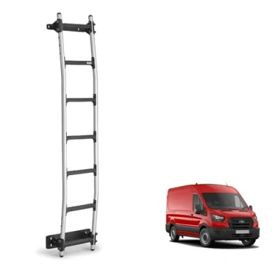 Image of Rhino Rear Door Ladder for Ford Transit Van Fits 2014+ 7 Anti Slip Steps 120kg Support