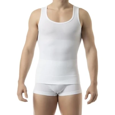 Image of Farmacell 417 (White, S) Men&#039;s Tummy Control Body Shaping Vest Tank Top Slimming Compression Men’s Undershirts Shaper