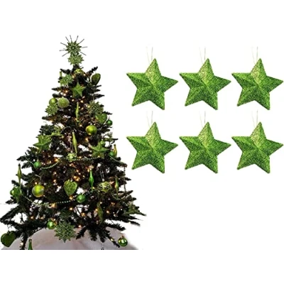 Image of UKDeals Direct® LIME GREEN COLLECTION CHRISTMAS DROPLET BAUBLES TREE DECORATIONS GLITTER MATT ICICLES (Pack of 6 3D Star)