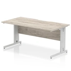 Image of Impulse 1600 x 800mm Scalloped Edge Straight Office Desk Grey Oak Top Silver Cable Managed Leg