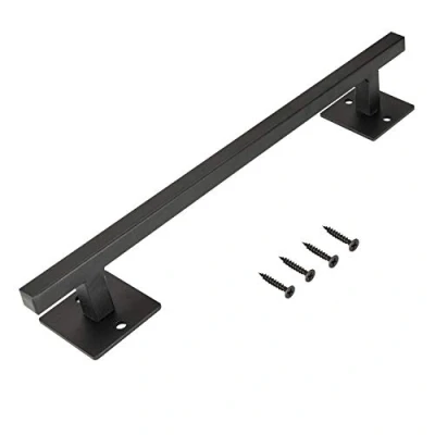 Image of Homode 12 Inch Sliding Barn Door Handle, Matte Black Iron Steel Pull Handle Hardware, Rustic Square Style, for Barndoor, Gate, Garage