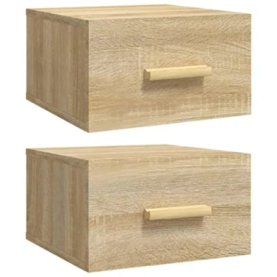 Image of vidaXL Industrial Sonoma Oak Wall Mounted Bedside Cabinets Set of 2 Engineered Wood Night Stands Rustic Rectangular Floating Units Space Saving Bedroom Furniture