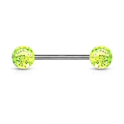Image of The Goldmine 1 Single Barbell Green Colour 6mm Acrylic Glitter Balls 316L Surgical Stainless Steel 14GA(1.6mm) 5/8&quot;(16mm) Bar