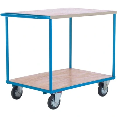 Image of Shelf Truck; 2 w Push Handle; Fixed/Swivel Castors; Blue/Veneer