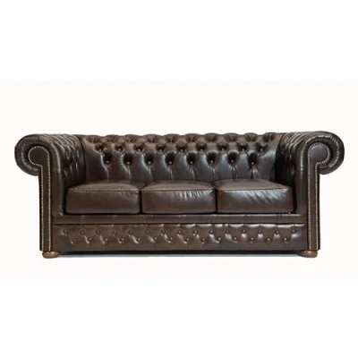 Image of Chesterfield Sofa First Class Leather 3 seater 2 to 4 weeks delivery time (Cloudy Dark Brown)