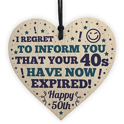 Image of RED OCEAN Novelty 50th Birthday Gifts For Men Women Friend Mum Dad Wooden Heart Plaque Keepsake