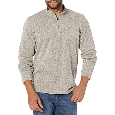 Image of Wrangler Authentics Men&#039;s Long Sleeve Fleece Quarter Zip Pullover Sweater, Light Heather Gray, S