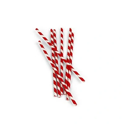Image of Kikkerland 144 Piece FSC Paper Food Safe Ink Stripe Straw, Red, CU13R