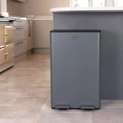 Image of CHARLES BENTLEY Kitchen Bin, 60 Litre, Double Compartment, Grey, Rubbish Bins for Waste, Pedal Recycling Kitchen, Function (71x45x36cm)