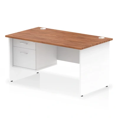 Image of Impulse 1400x800 Desk Walnut/White Panel End Leg 1x2 Drawer Fixed Ped