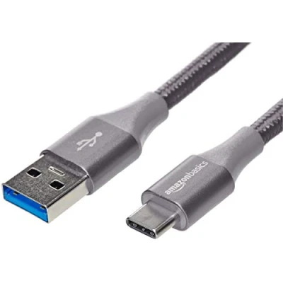 Image of Amazon Basics USB C to A 3.1 Gen 1 Fast Charger Cable, Nylon Braided Cord, 5Gbps High Speed, IF Certified, for Apple iPhone 15, iPad, Samsung Galaxy, Tablets, Laptops, 1.8 m, Dark Grey