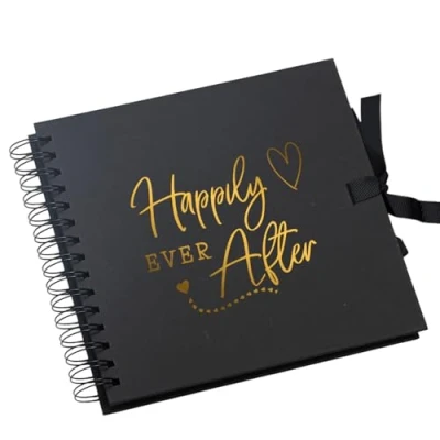 Image of Happily Ever After Black Love Scrapbook Photo album or Guest Book Gold Script