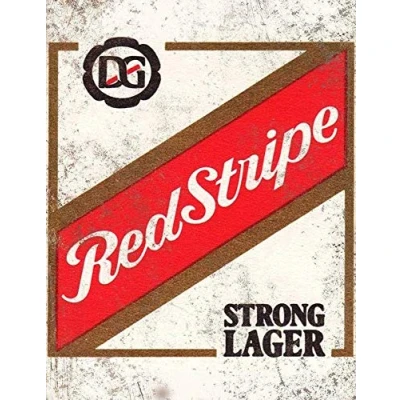 Image of Lewistons Of London Red Stripe Jamaican Jamaica Beer Lager inspired Vintage Retro Man Cave Bar Pub Shed Novelty Gift Tin Wall Décor Metal Sign