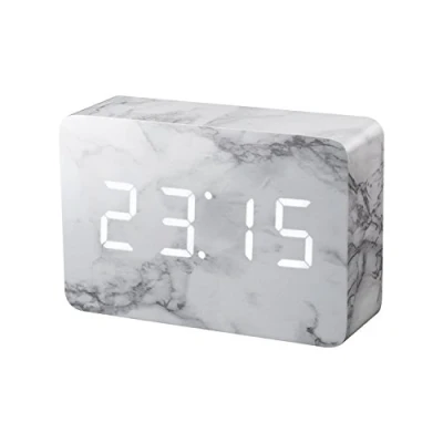 Image of Gingko Brick LED Click Clock Rechargeable Alarm With Sound Activation (Time, Date &amp; Temperature), Marble/White