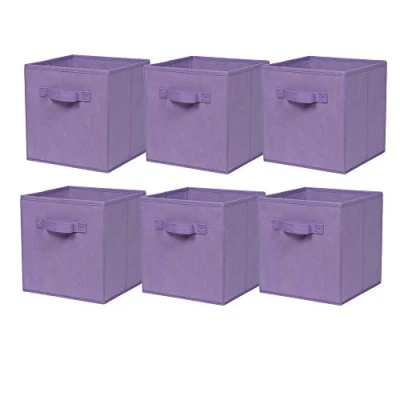 Image of BonChoice Foldable Storage Cubes Boxes Pack of 6 with Handle for Home Organization, Fabric Wardrobe Box Organizer Bins Clothes Bedding Toys Towels,Collapsible &amp; Durable Light Purple