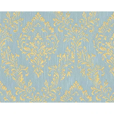 Image of A.S. Création Architects Paper Textile Wallpaper Metallic Silk with Ornaments Baroque 10.05 m x 0.53 Blue Green Made in Germany 306595 30659 5