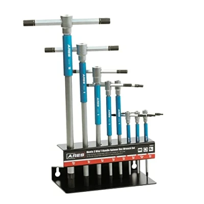Image of ARES 44001 8 Piece Metric 3 Way T Handle Spinner Hex Allen Key Wrench Set  Sizes from 2mm to 10mm Sliding Handle, Spinning Sleeve for Versatile Speed and Leverage Application