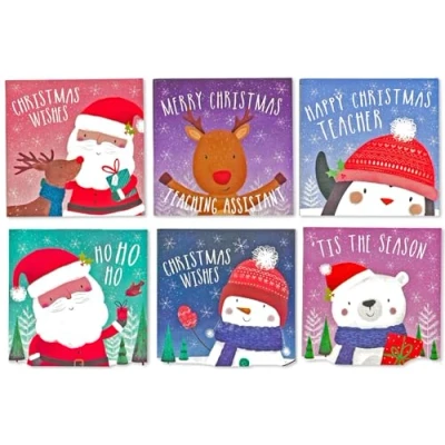 Image of Pack of 30 Christmas Cards Kids School Classroom Cute Festive Designs with Envelopes