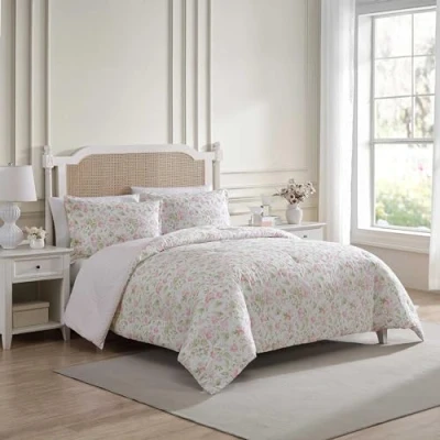 Image of Laura Ashley Comforter Set, Luxuriously Soft Bedding with Matching Shams &amp; Bonus Tote Bag, Casual Home Decor (Morning Gloria Pink, Queen)