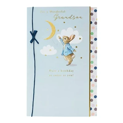 Image of UK Greetings Peter Rabbit Birthday Card for Grandson Blue Design