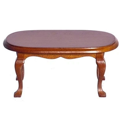 Image of Melody Jane Dolls House Walnut Oval Coffee Table Miniature Classic Living Room Furniture