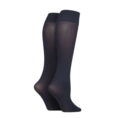 Image of Women&#039;s 2 Pair Charnos 40 Denier Matt Knee Highs Navy One Size