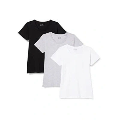 Image of Berydale Multipack of 3: Women&#039;s T Shirt with round neck, Multicoloured (Black/ White/ Grey), XS