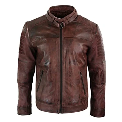 Image of TruClothing Men&#039;s Biker Jacket Outwear Windproof Winter Motorcycle Racer Real Leather Jackets Coat Timber XXL