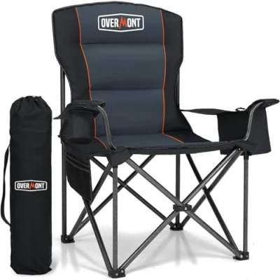 Image of OVERMONT Oversized Camping Folding Chair with Side Pocket &amp; Carry Bag Heavy Duty Steel Frame Support 175kg，Camping Chairs for Adults