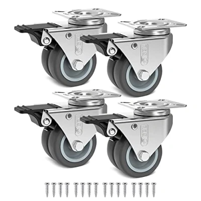 Image of GBL Heavy Duty Swivel Casters with 4 Brakes + Screws 50mm to 400kg Pack No Floor Marks Silent Caster for Furniture Rubber Coated Trolley Wheels Silver