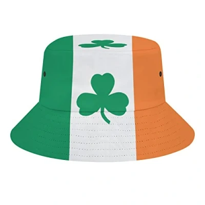 Image of Shamrock Clover Ireland Flag Unisex Bucket Hats Summer Fisherman Hat UV Protection Beach Sun Cap for Outdoor Sport Hiking