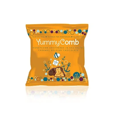 Image of Yummycomb Sea Salted Caramel Belgian Milk Chocolate Honeycomb Pocket Pack, 40g Pack of 12