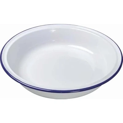 Image of Premium Quality Traditional Enamel White Blue Trim Rice Plate, Pasta Bowl, Dinner Round Pie Soup Mixing Deep Dish Tableware Crockery (Deep 22cm)