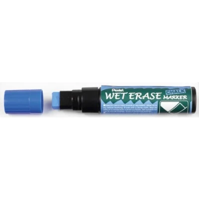 Image of Pentel Wet Erase Chalk Markers, Jumbo Chisel tip, Blue ink, 1 pack of 12 markers
