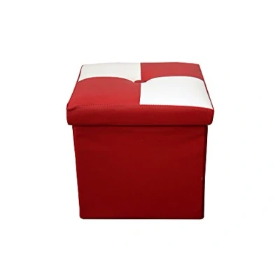 Image of Rebecca Mobili Pouffe Storage Box Leatherette Red White Urban Style Office Sitting Room 30 x cm (H W D) Art. RE4259
