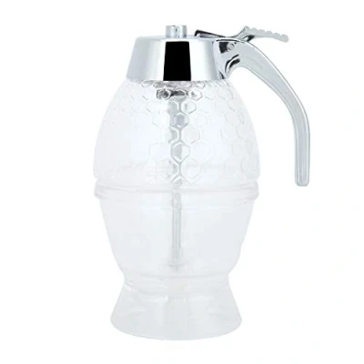 Image of 01 Honey/Syrup Dispenser, honey jar with Stand, Great Bee Decor Maple Syrup Dispenser Glass, Very beautiful honeycomb shaped