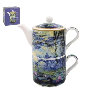 Image of The Leonardo Collection Claude Monet Tea for One Lovely Design Pot &amp; Cup Set Ceramic Gift Beautiful Printed Home Office