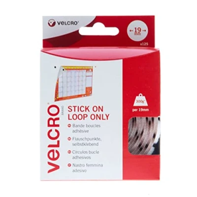 Image of VELCRO® Brand Stick On Coins Loop Side only Double Sided Self Adhesive Sticky Perfect for Room Décor &amp; Home, Office, Garage Use White 19mm x Pack of 125