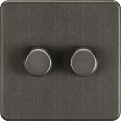 Image of KnightsBridge 2G 2 way 10 200W (5 150W LED) Intelligent Screwless Dimmer Smoked Bronze