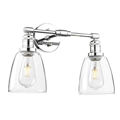 Image of Phansthy Industrial Retro Style Dual Head Wall Lights Bell Glass Shade Double Vintage Sconces E27 Indoor Light Loft Bar Kitchen Lamp Bedroom Vanity Mirror Lighting (Chromed)