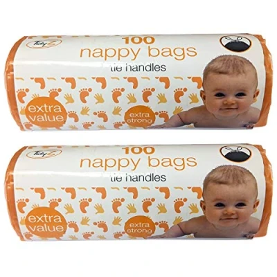Image of TidyZ Pack of 100 Nappy Bags Thick Strong On A Roll with Tie Handles (200 Bags)