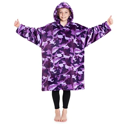 Image of CityComfort Girls Oversized Blanket Hoodie Kids Fleece Fluffy Hoodies (Purple Camo)