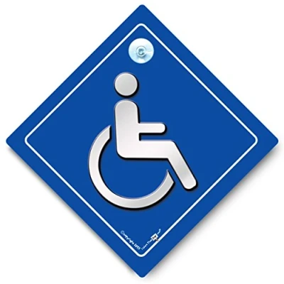 Image of Wheelchair Sign, Disability Car Disabled Driver Badge Window Sign With Suction Cup, Blue Holder, User