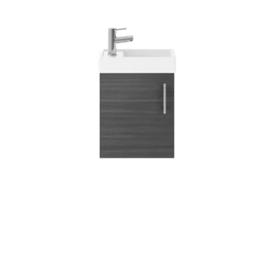 Image of Balterley Cloakroom Wall Hung 1 Door Vanity Unit with Basin, 400mm Woodgrain Anthracite