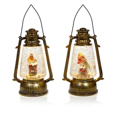 Image of Premier Christmas Decorative Glitter Water Spinner LED Lantern Robin Bird Scene