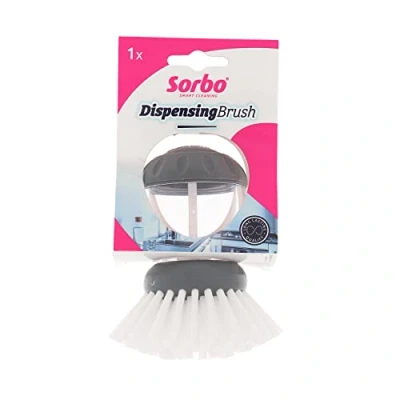 Image of Sorbo Quick and Easy Round Dispensing Dish Brush, Pot Comfort Grip, Strong Durable, Everyday Essential Item, Assorted Colours