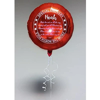 Image of Personalised Naughty Elf Arrival Special Delivery Inflated Red Christmas Helium Balloon Any Name