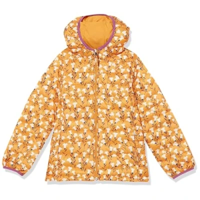 Image of Amazon Essentials Girls&#039; Lightweight Water Resistant Packable Hooded Puffer Jacket, Yellow Floral, 6 7 Years